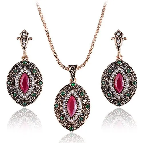 Luxury Indian and Turkish Crystal Flower Necklace & Earrings Vintage Jewelry Set