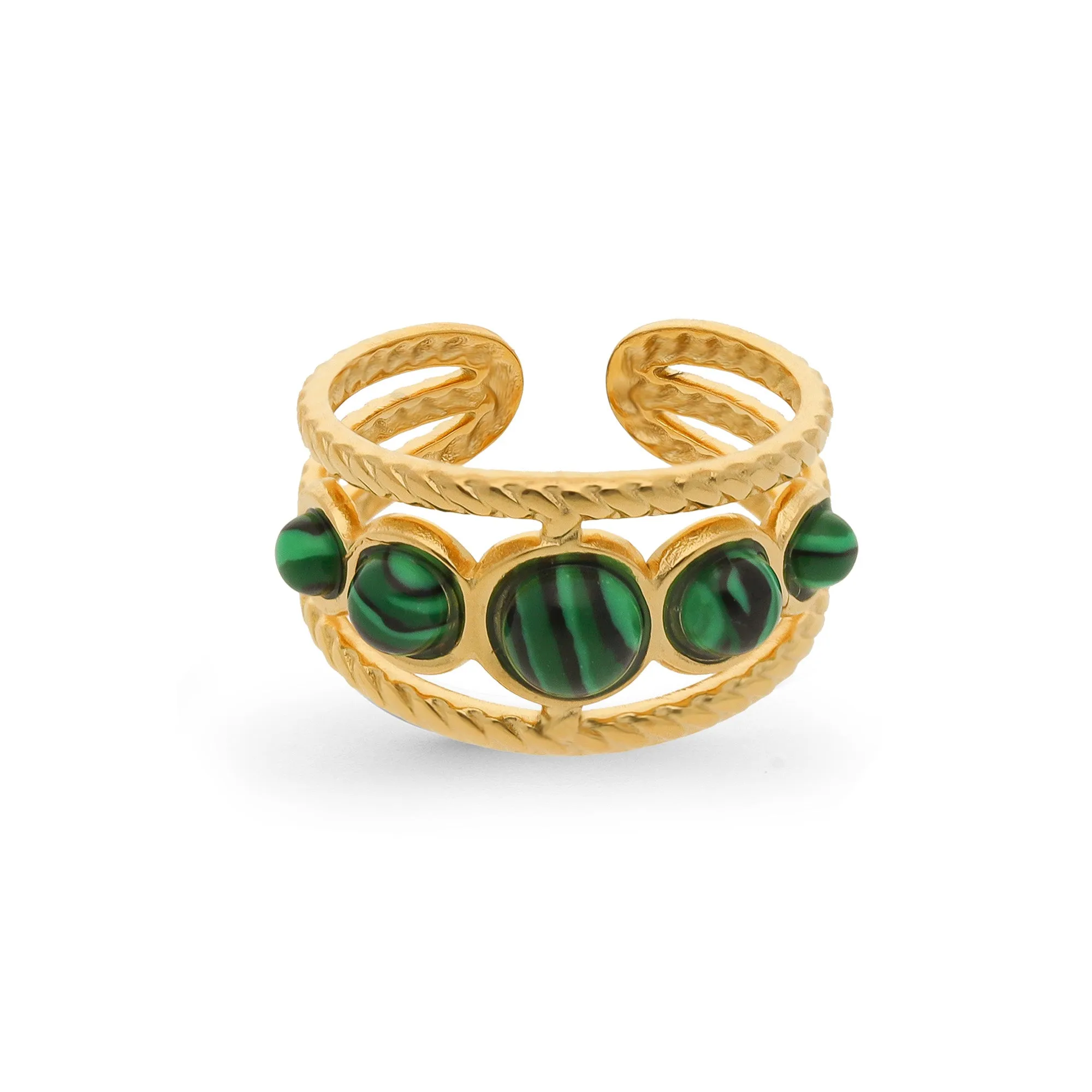 Malachite dots ring gold