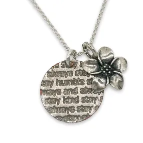 Mariamor Humble and Kind Coin, Plumeria Charm Necklace, Sterling Silver