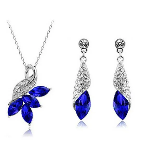 Marquise Cut Crystal Necklace & Earrings Fashion Jewelry Set