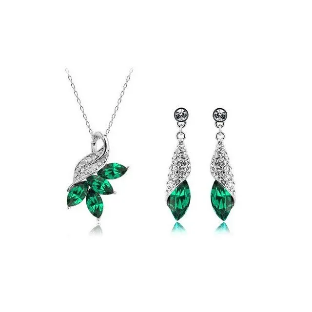 Marquise Cut Crystal Necklace & Earrings Fashion Jewelry Set