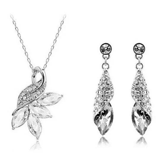 Marquise Cut Crystal Necklace & Earrings Fashion Jewelry Set