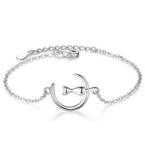 Moon Kitty Bracelet in Solid 925 Sterling Silver