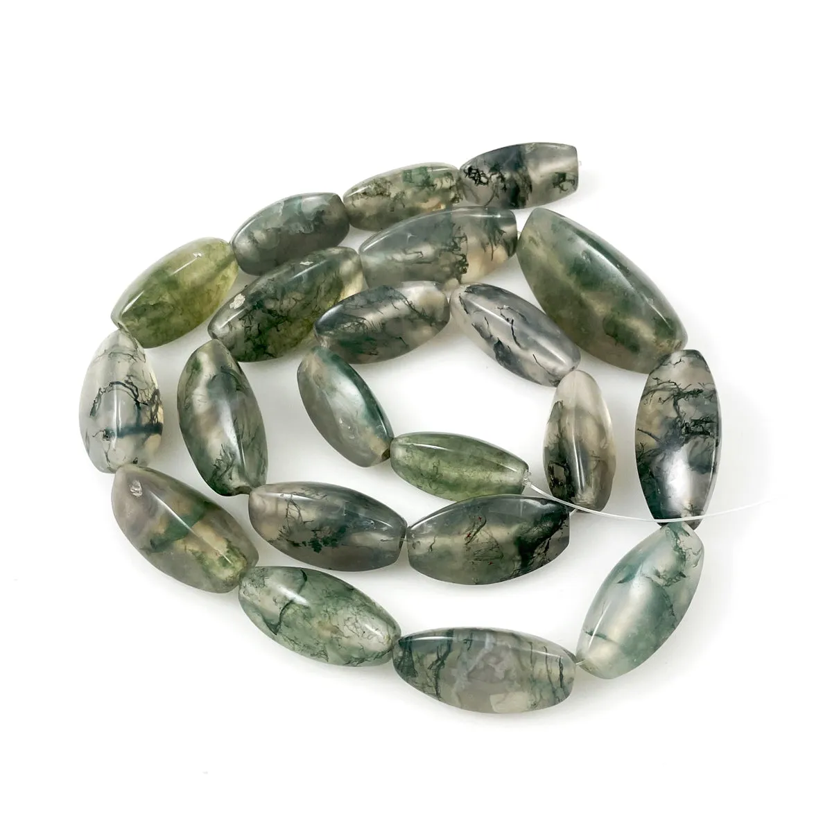 Moss Agate Oval Beads Green