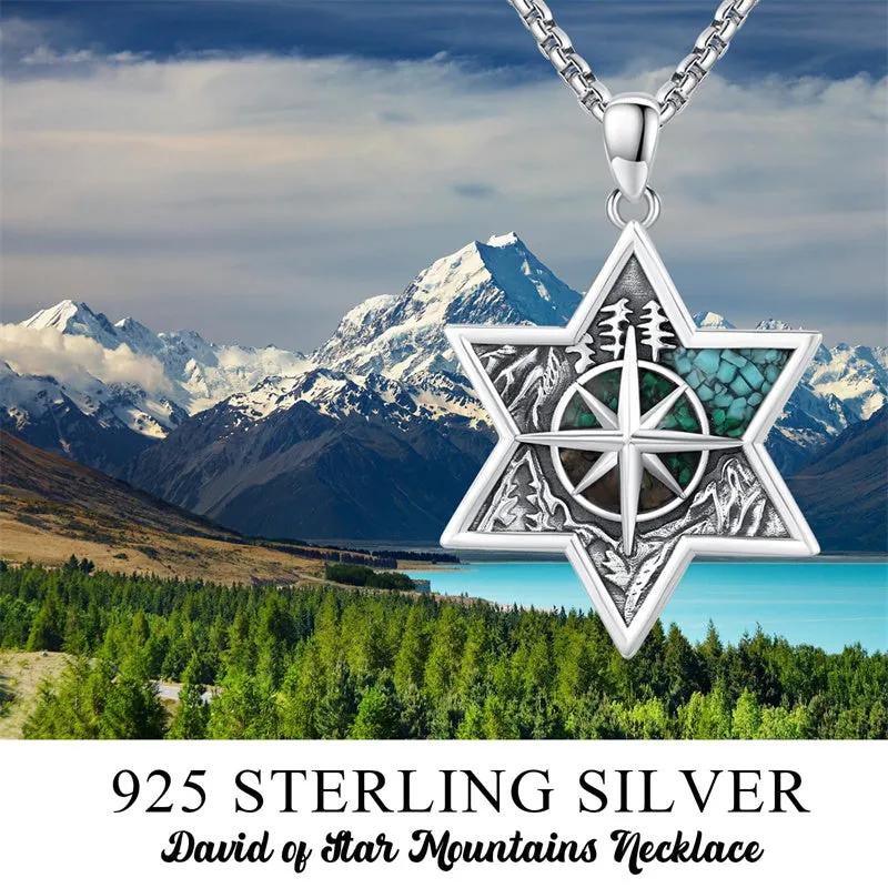 Mountain Necklace 925 Sterling Silver Mountain Pendant Wolf Necklace Compass Necklace for Men Women