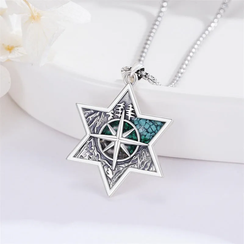 Mountain Necklace 925 Sterling Silver Mountain Pendant Wolf Necklace Compass Necklace for Men Women