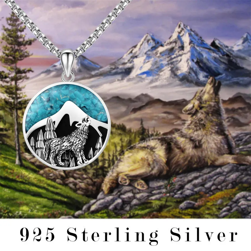 Mountain Necklace 925 Sterling Silver Mountain Pendant Wolf Necklace Compass Necklace for Men Women