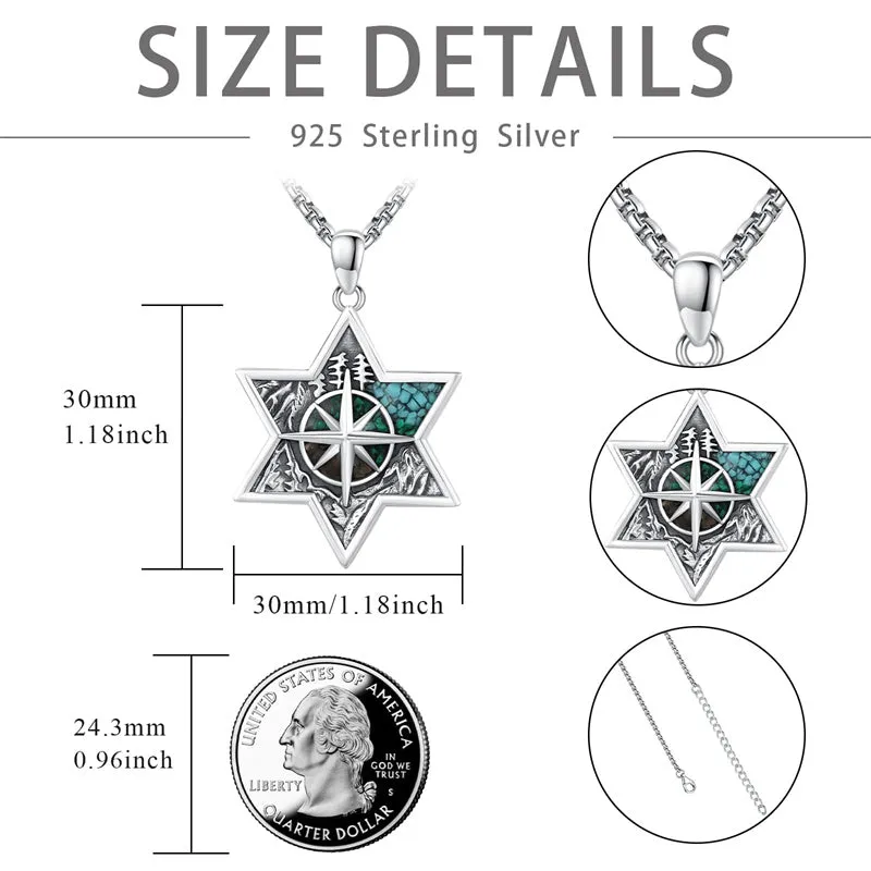 Mountain Necklace 925 Sterling Silver Mountain Pendant Wolf Necklace Compass Necklace for Men Women