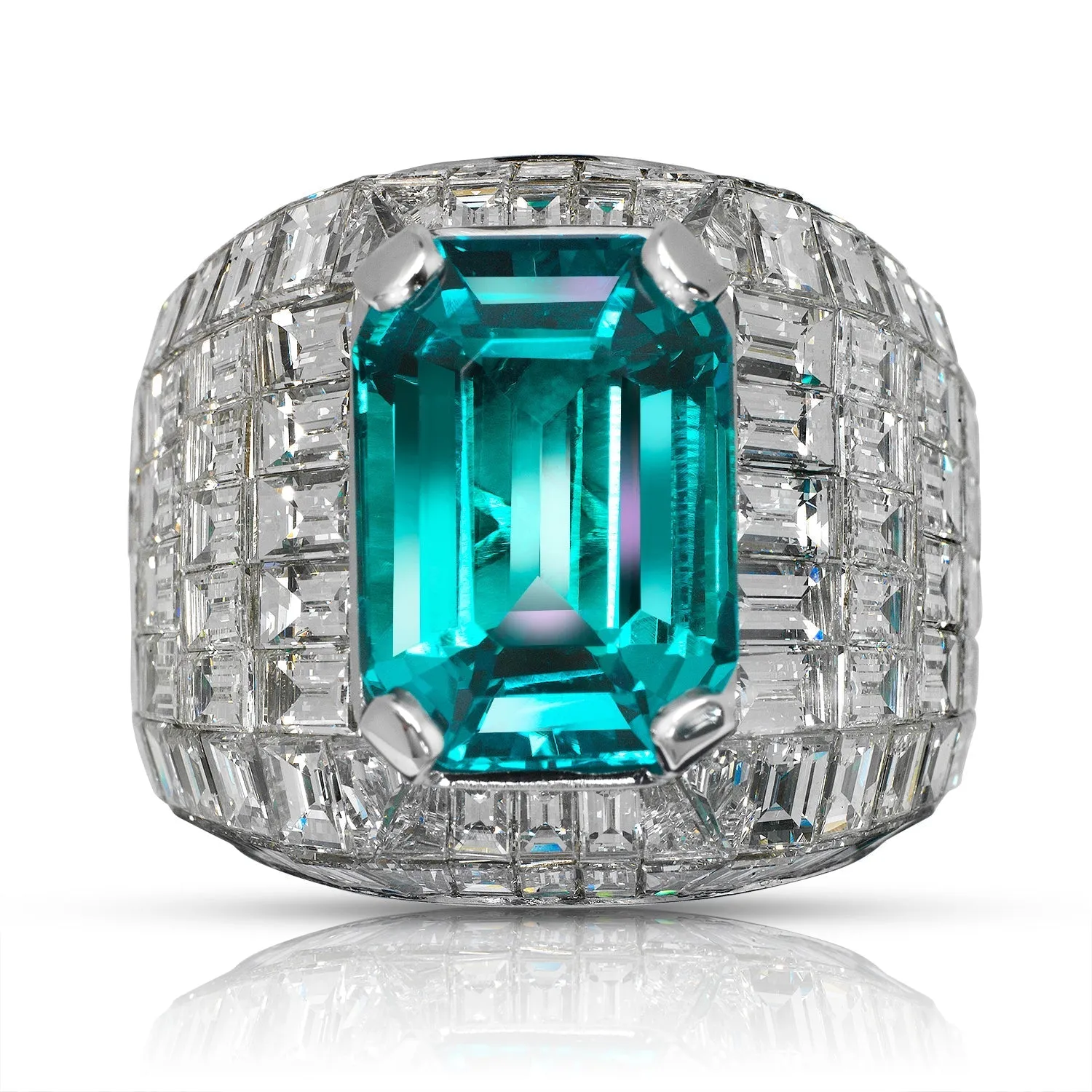 MUZO 30 CARAT MEN’S EMERALD AND DIAMOND CHANDELIER RING 18K WHITE GOLD 7 CT BY MIKE NEKTA