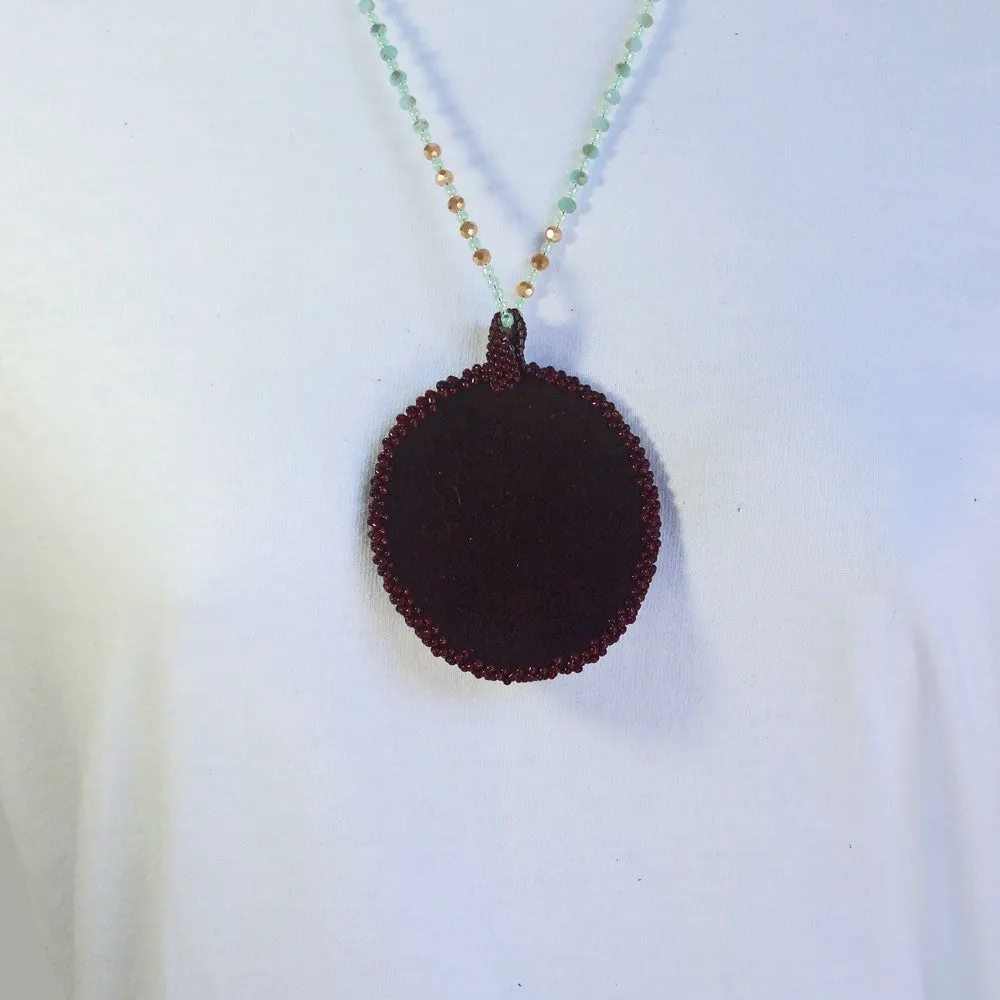 Naomi, Colored Glass Fused Cabochon, Beaded Pendant, Necklace