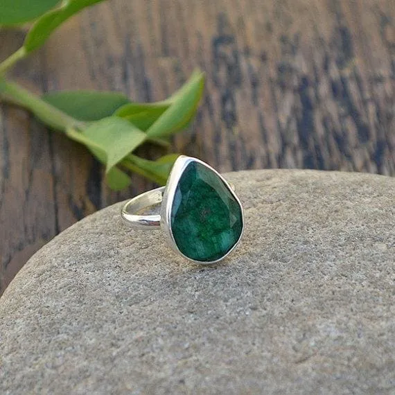 Natural Emerald Gemstone 925 Sterling Silver Ring, Emerald Jewelry, Nickel Free, Birthstone, Emerald Gemstone