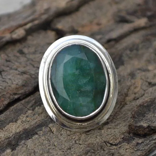 Natural Emerald Gemstone May Birthstone Ring, Emerald Jewelry, Nickel Free