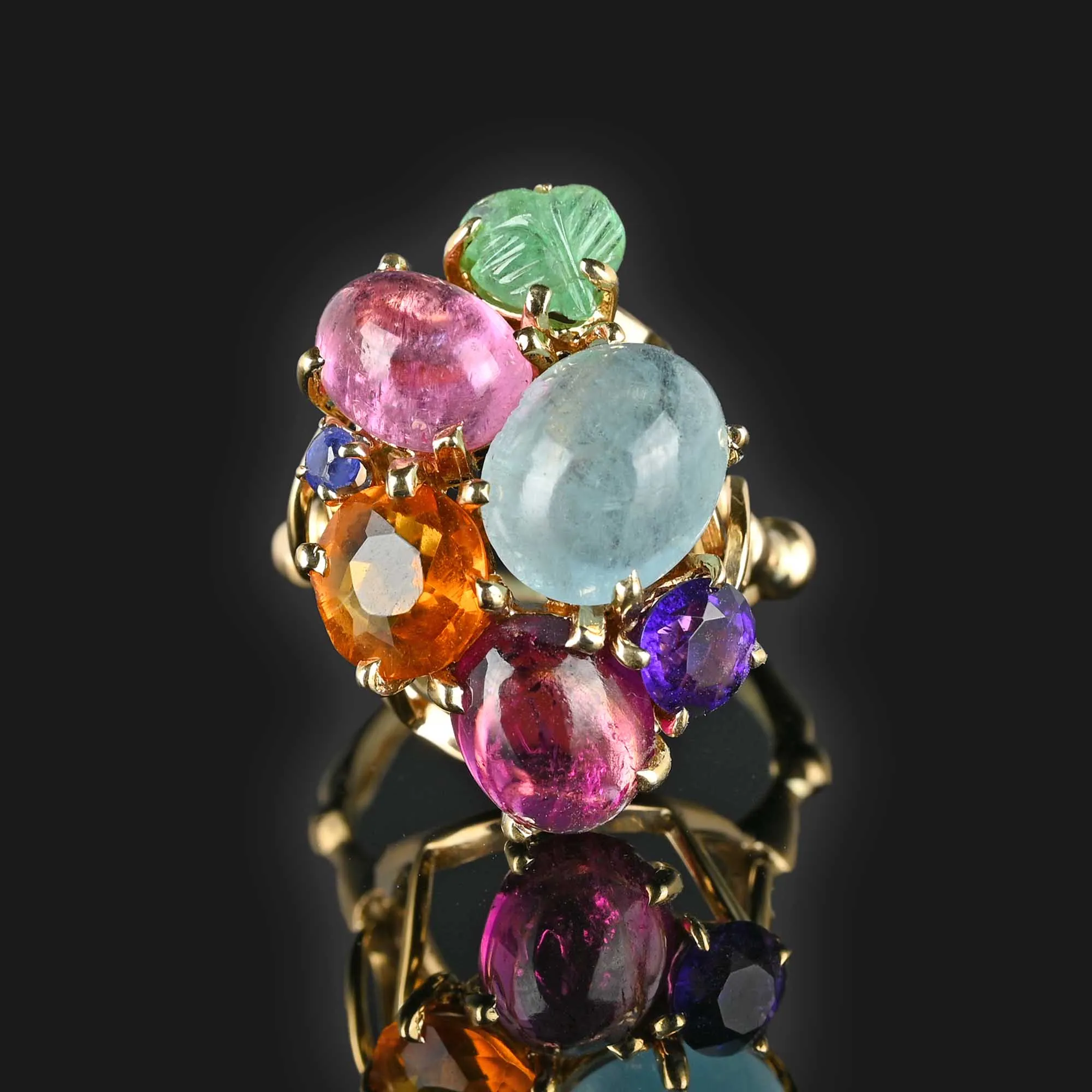 ON HOLD Harlequin Multi Gemstone Cabochon Ring, Citrine Emerald Garnet