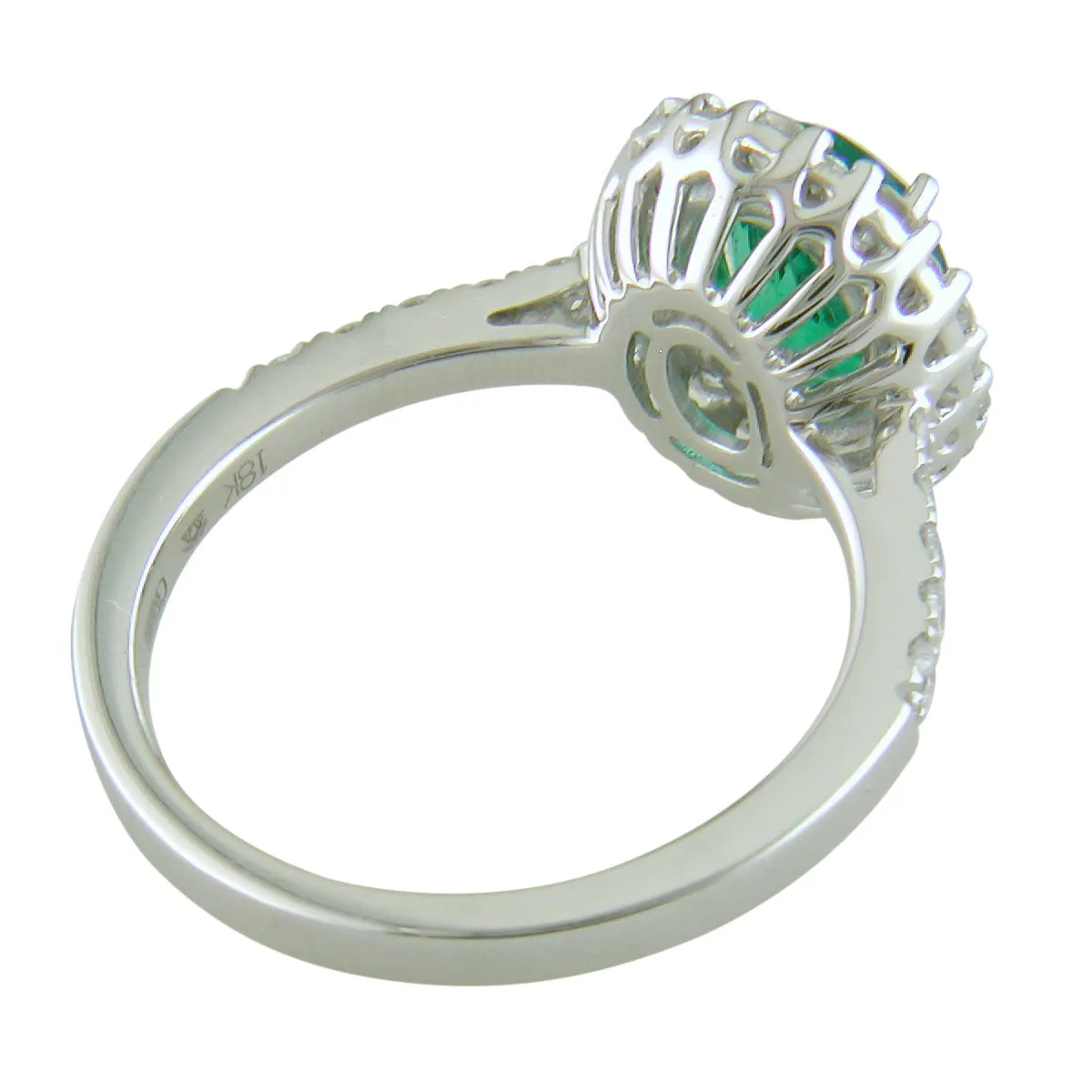 Oval Emerald Diamond Halo Color Crown Collection 18K White Gold Ring