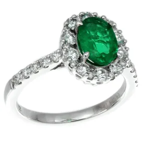 Oval Emerald Diamond Halo Color Crown Collection 18K White Gold Ring