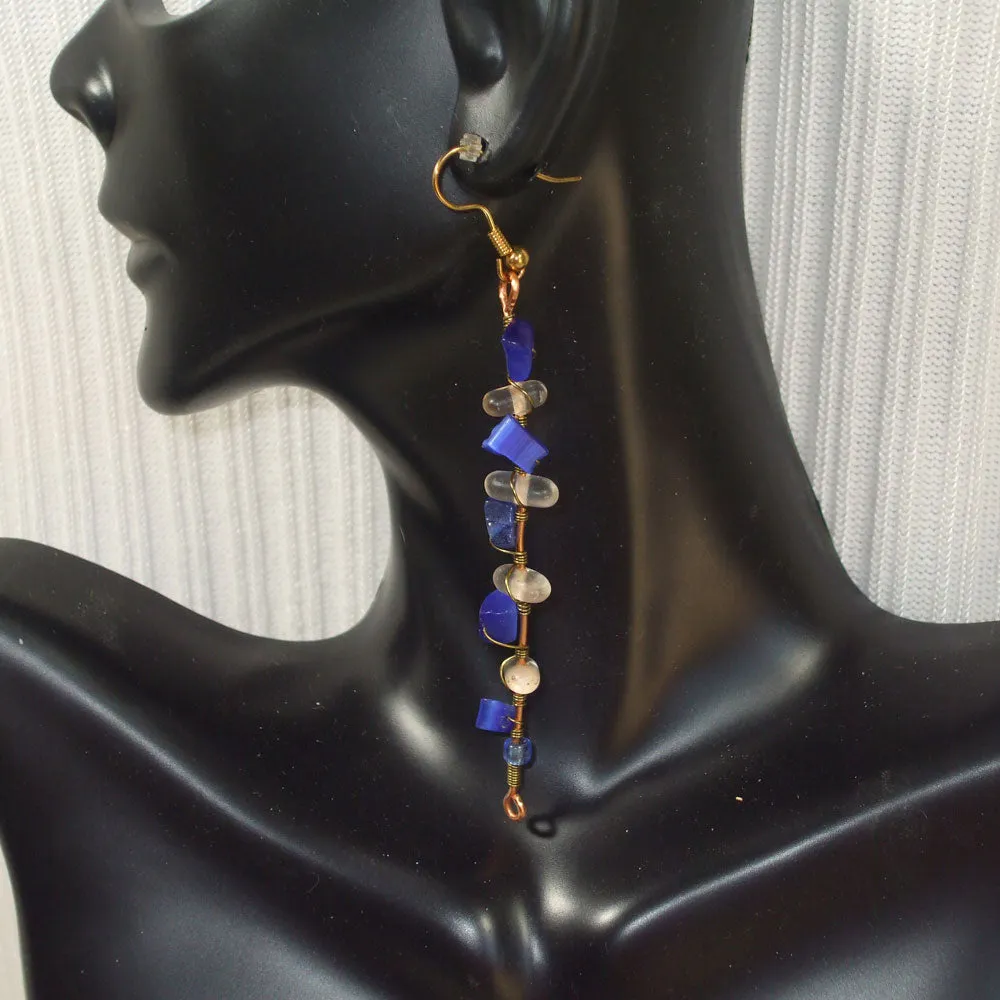 Pansy Blue Beaded Long Earrings