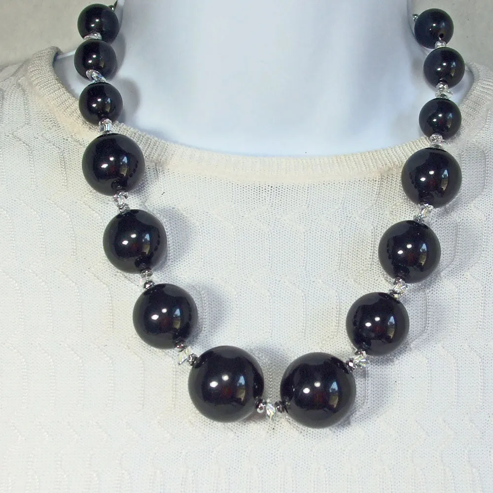 Parisa, Black Wood Graduated Single Strand Necklace