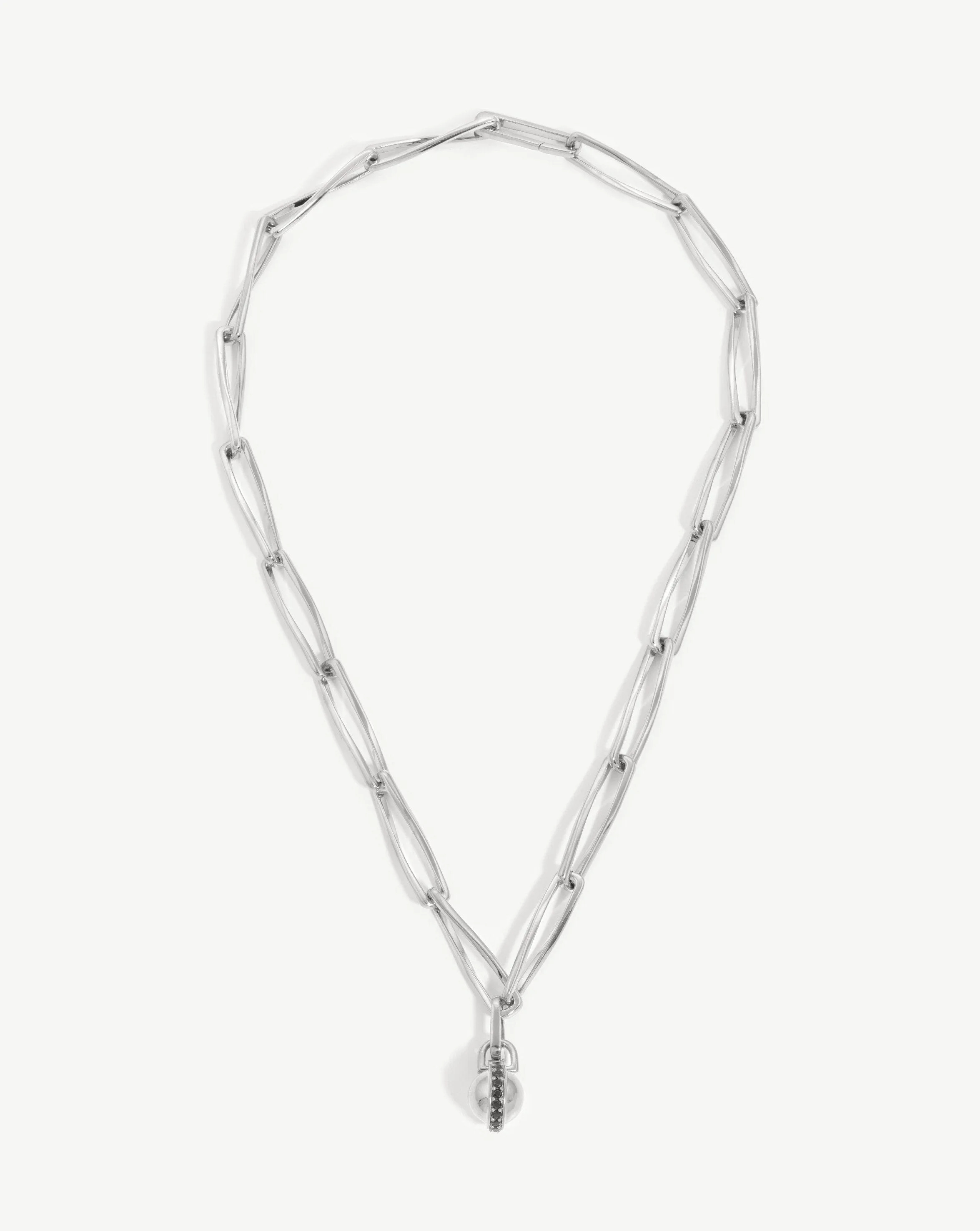 Pave Sphere Twisted Link Chain Necklace | Silver Plated/Black Spinel