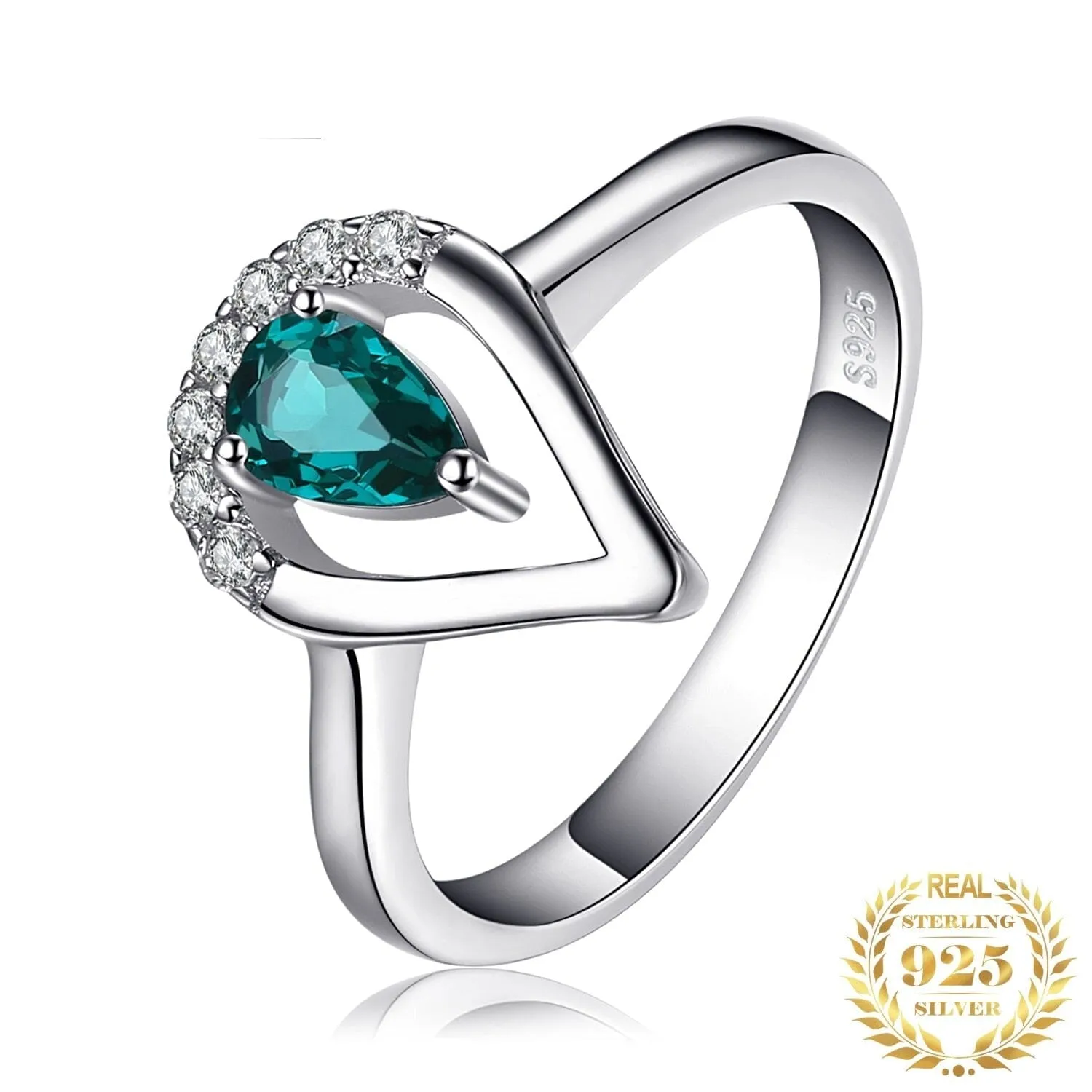 Pear Simulated Nano Emerald Ring - 925 Sterling Silver