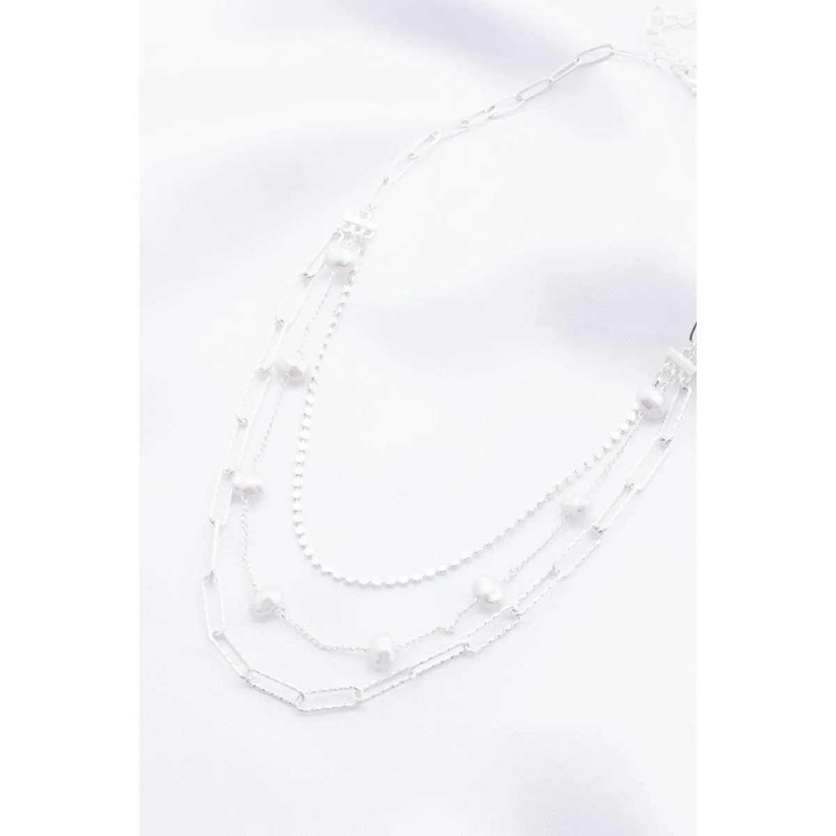 Pearl Beaded Oval Link Layered Necklace