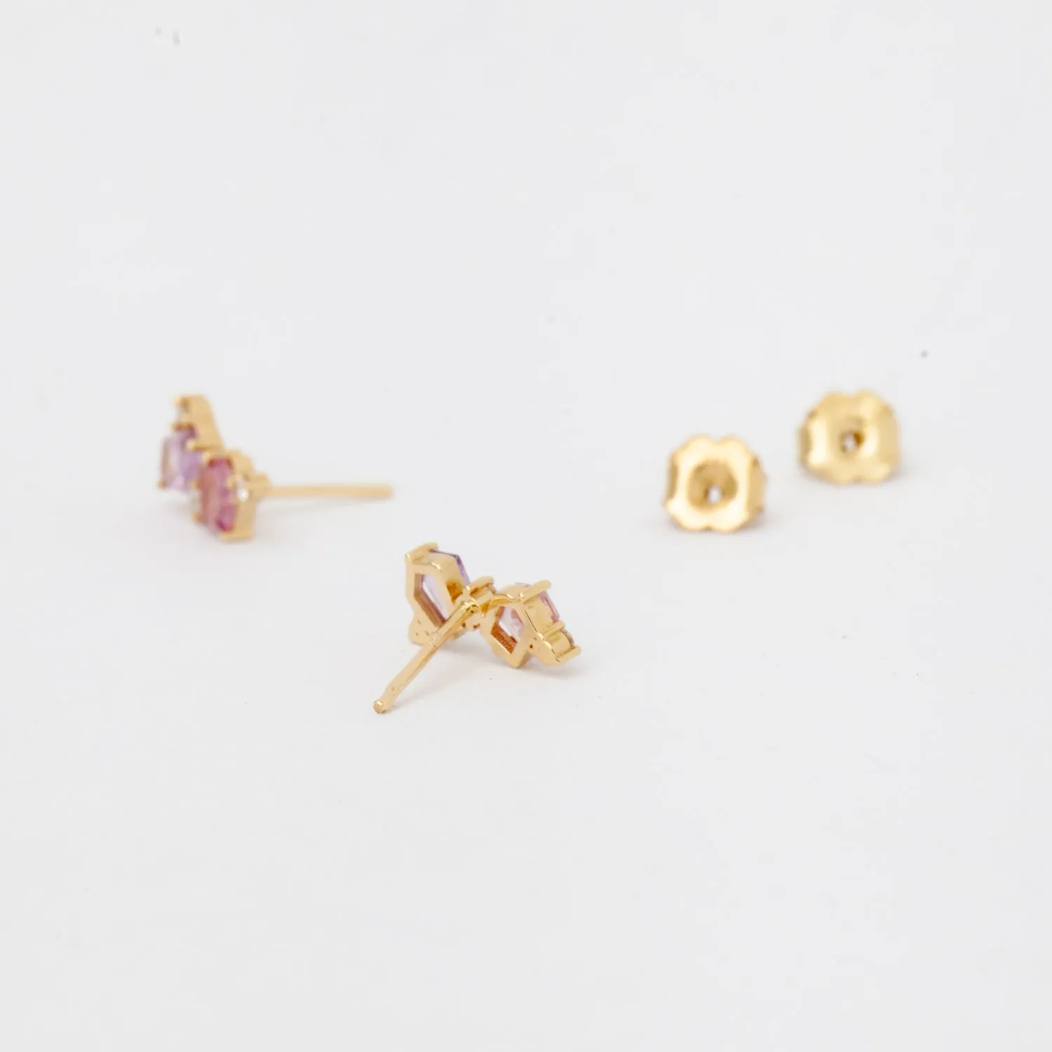 Pink & Peach Sapphire Mosaic Mix Studs