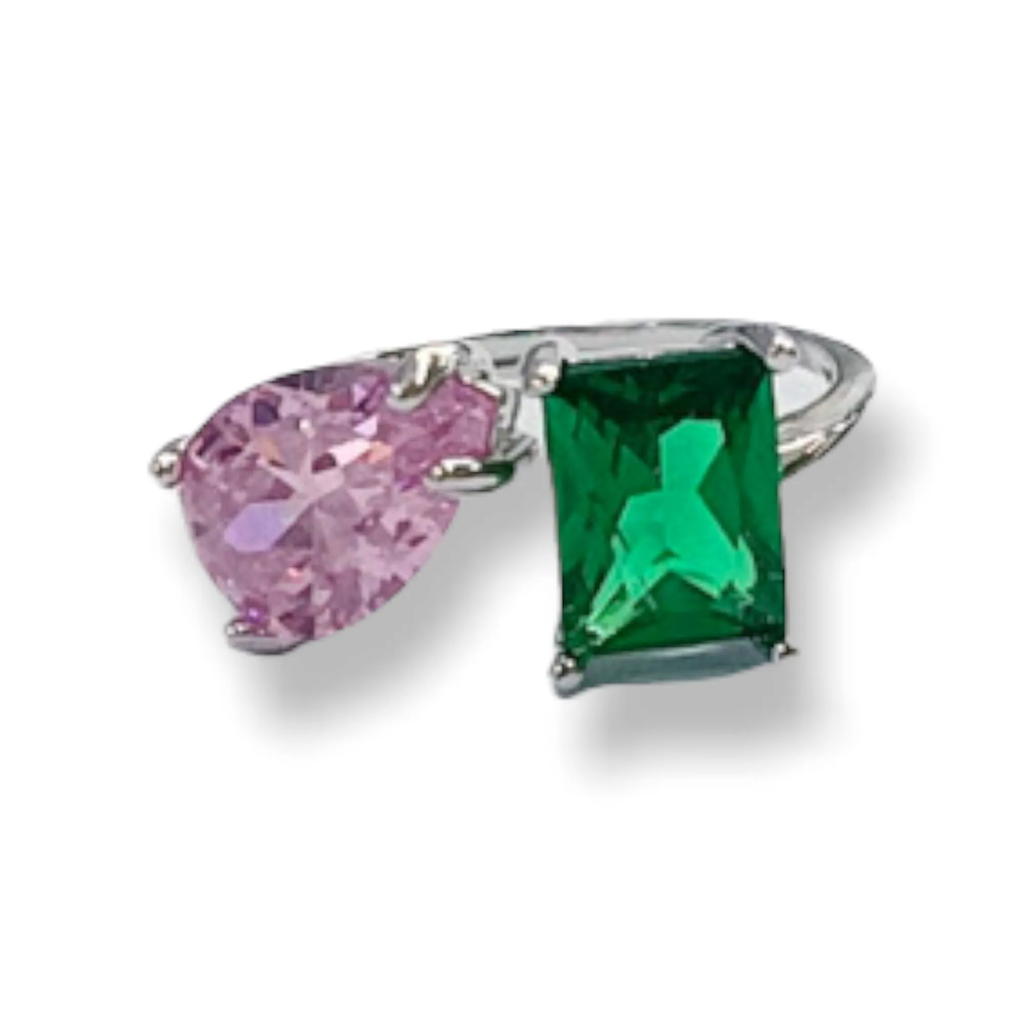 Pink and Green Double Stone Ring