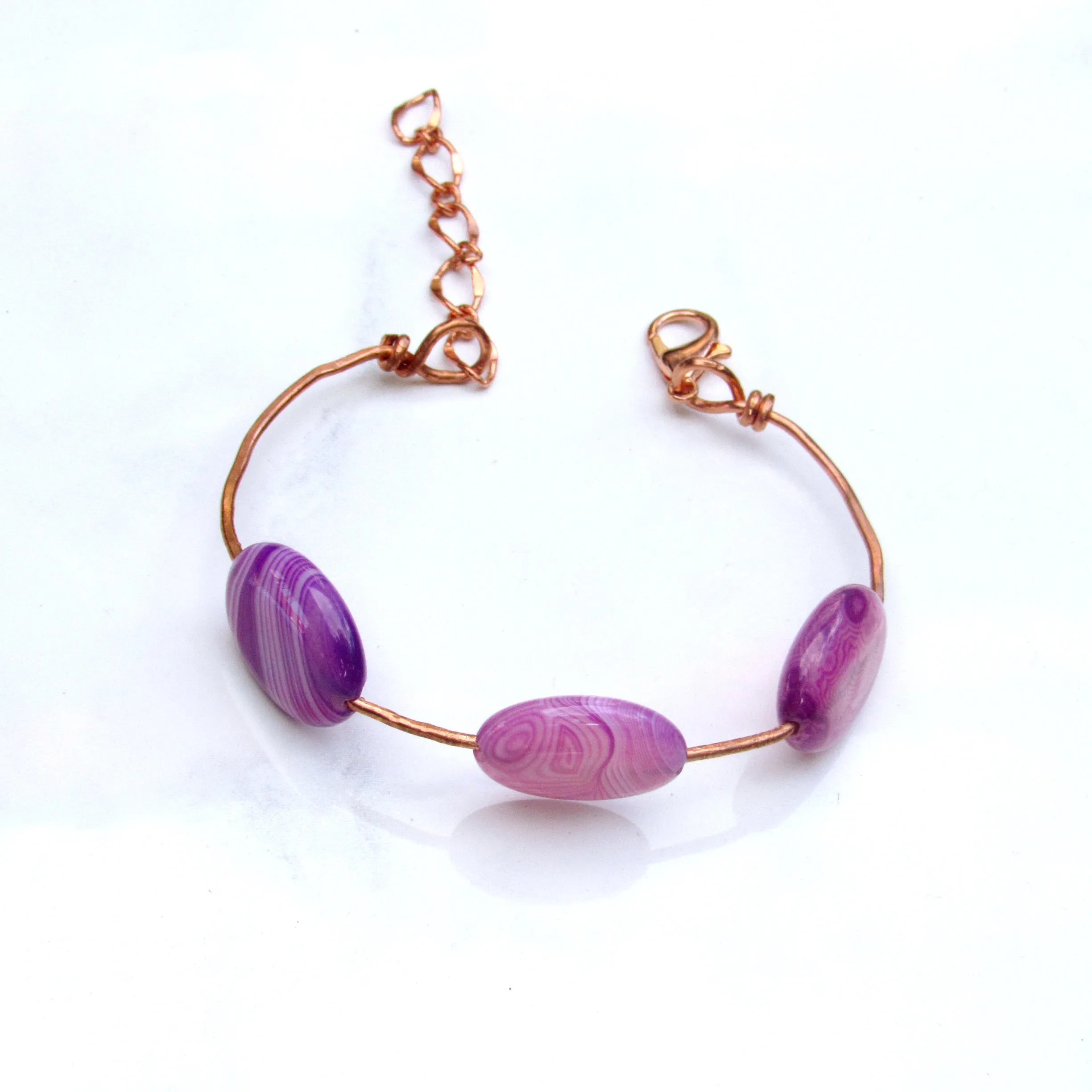 Pink Banded Agate gemstone Bracelet on Copper