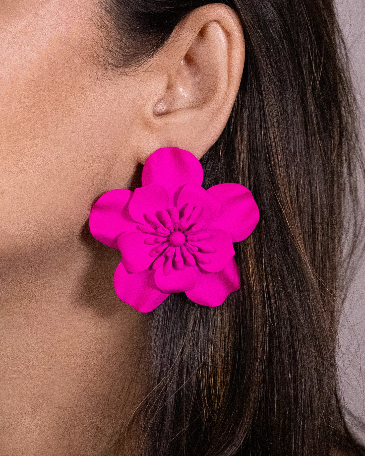 Pink large flower earrings