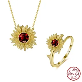 Queen Gorgeous Sunflower Ruby Jewelry Set - 925 Sterling Silver