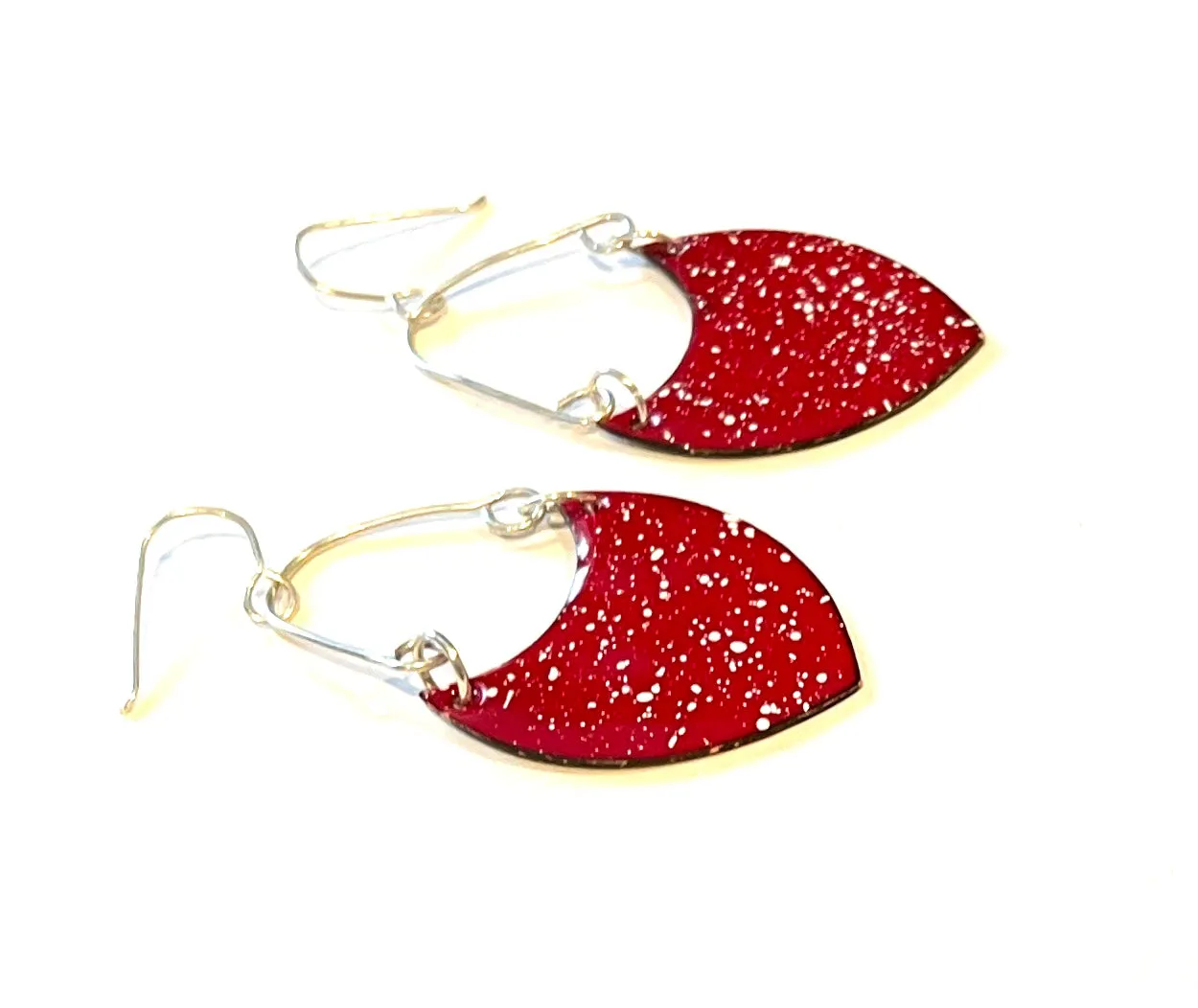 Red and White Speckled Shield Earrings