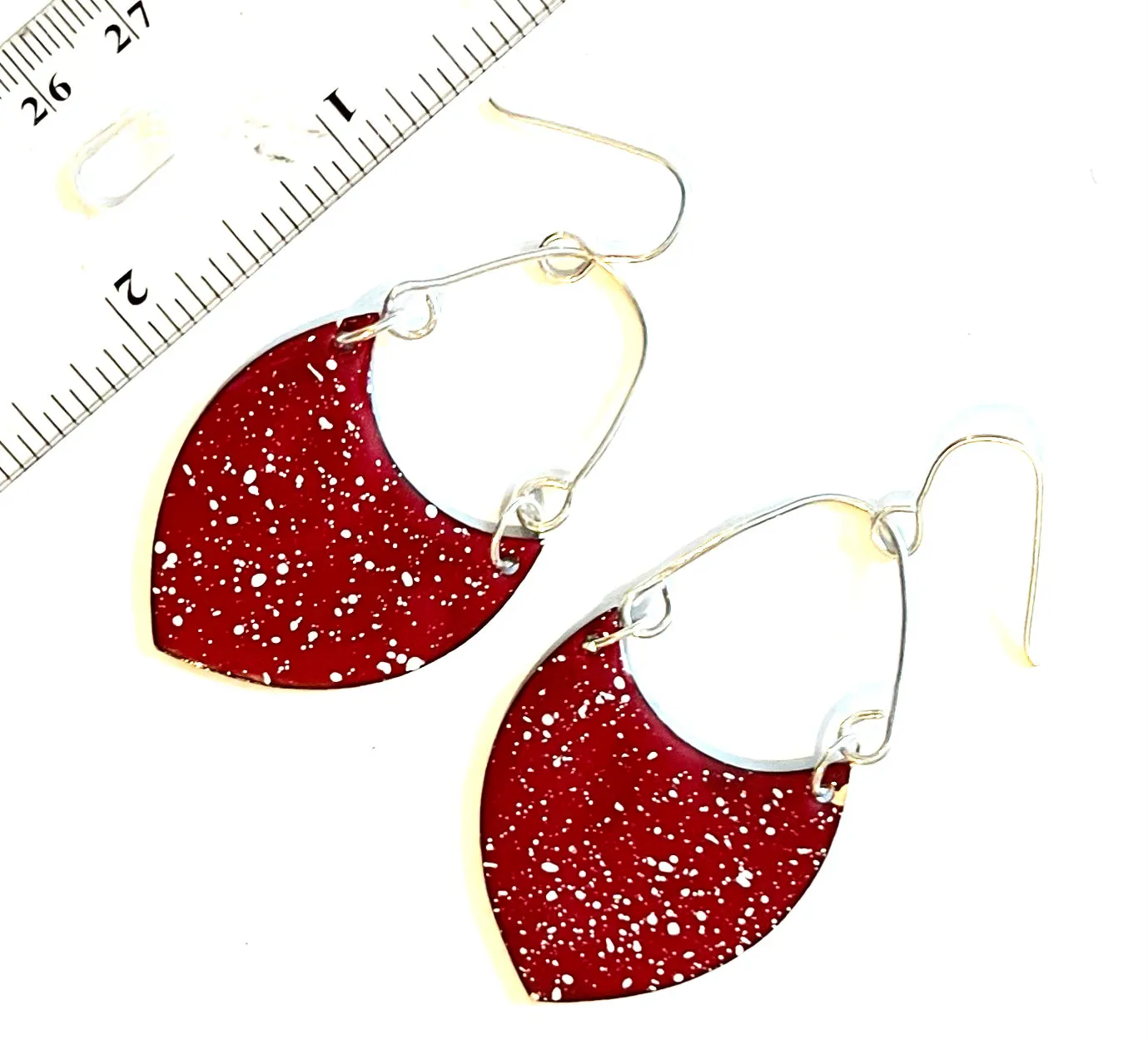 Red and White Speckled Shield Earrings