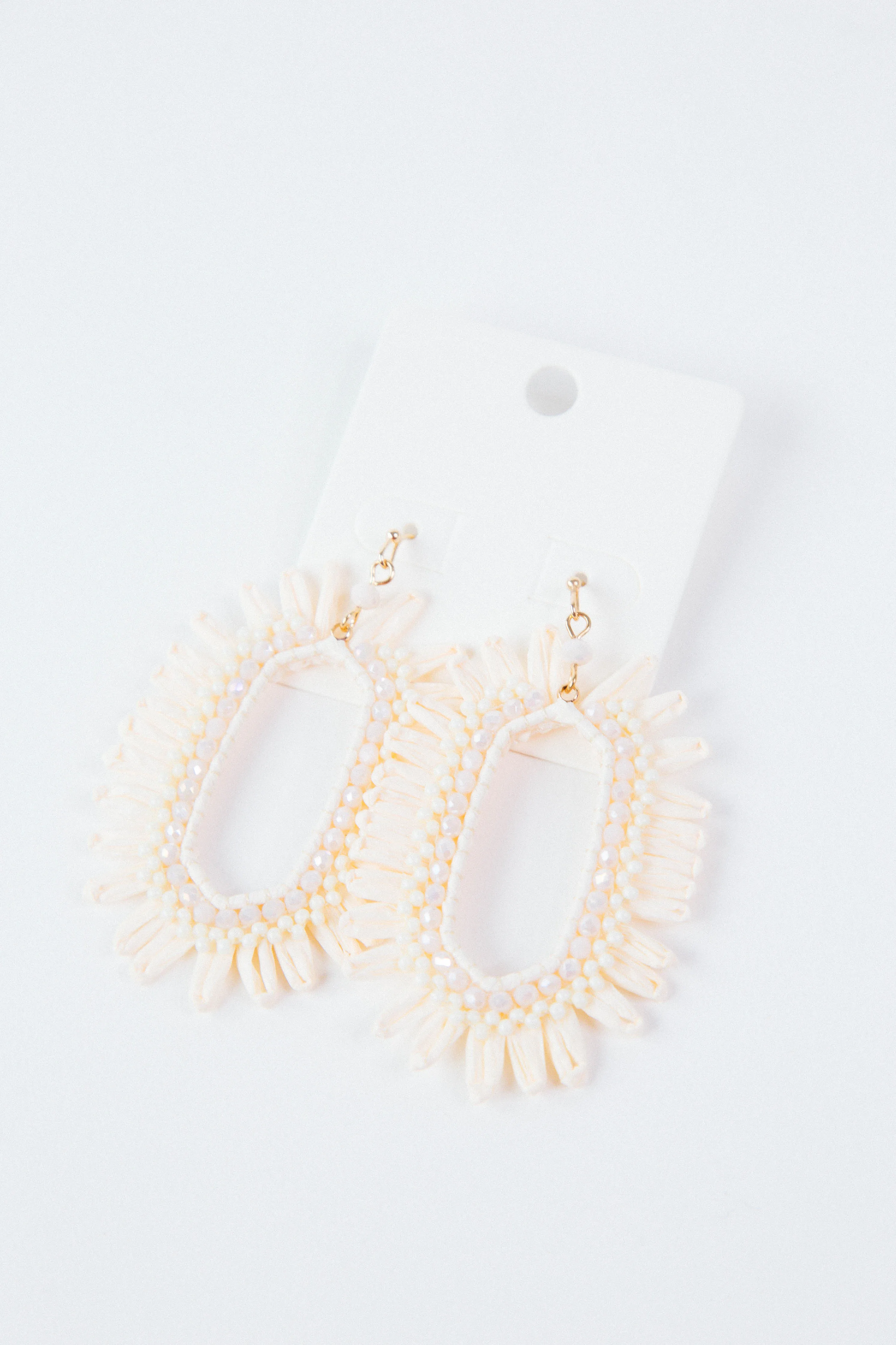 Remarkable Raffia Beaded Earring, Ivory