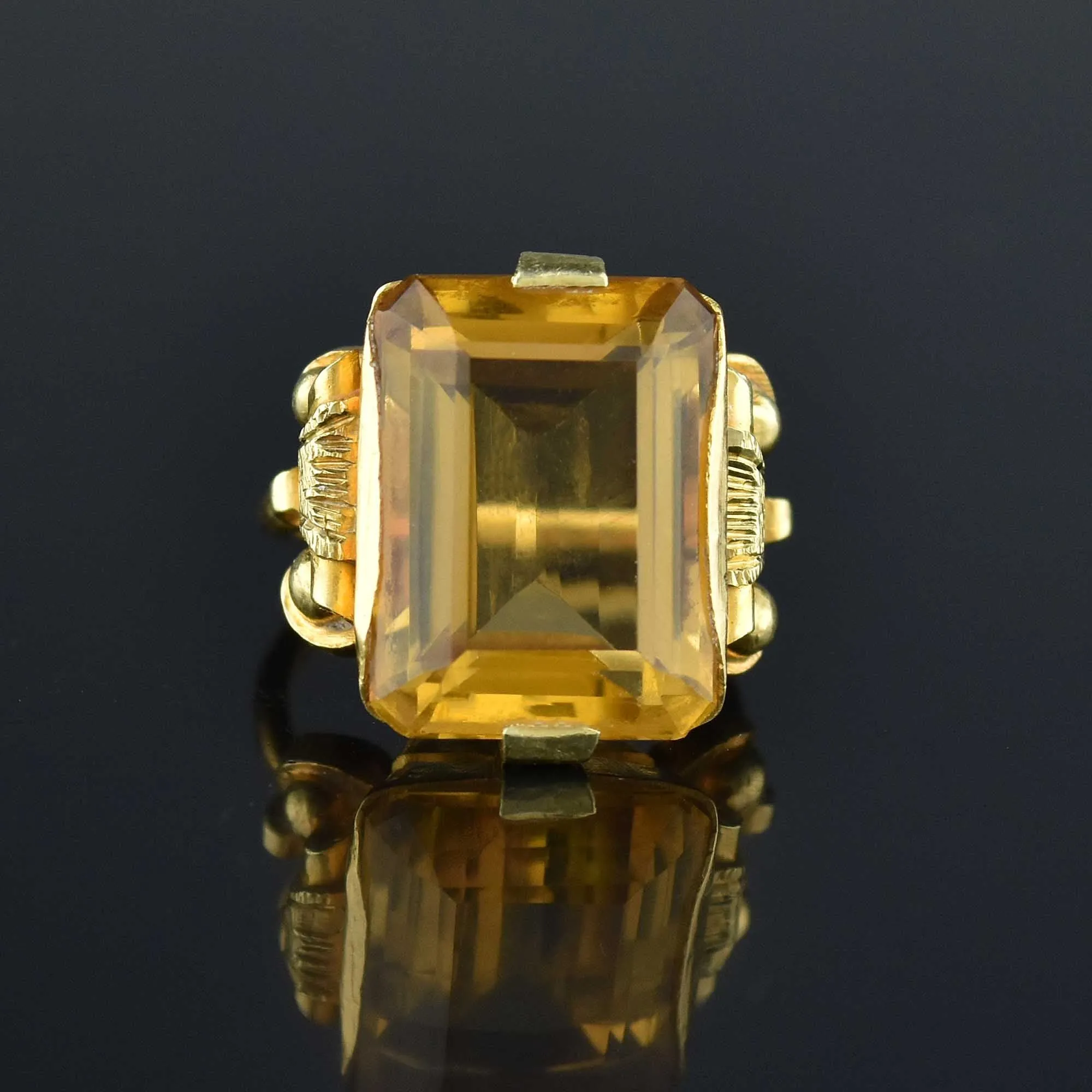 Retro 11 CTW Emerald Cut Citrine Ring in 14K Gold