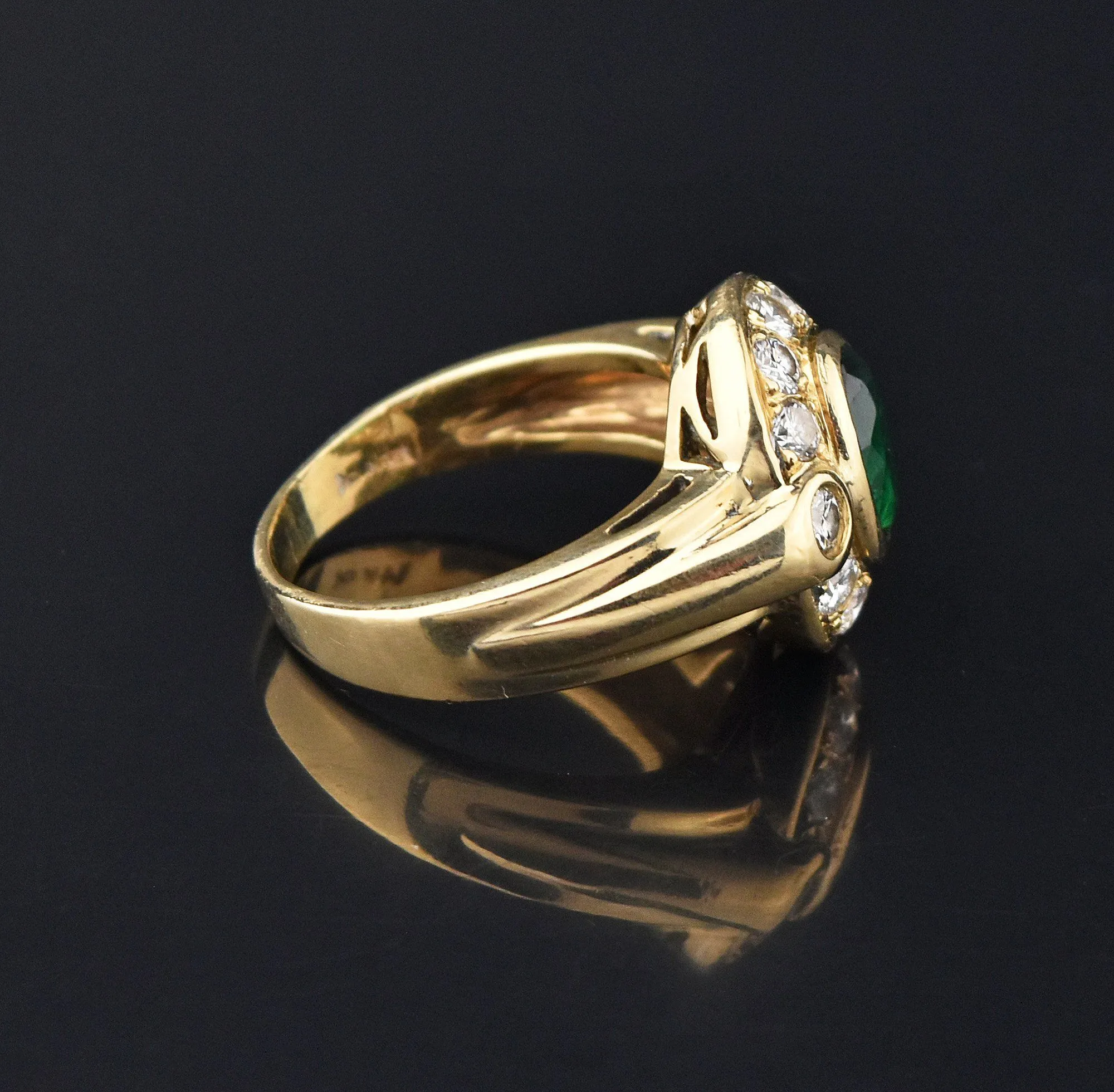 Retro 14K Gold 1.5 Carat Emerald and Diamond Ring