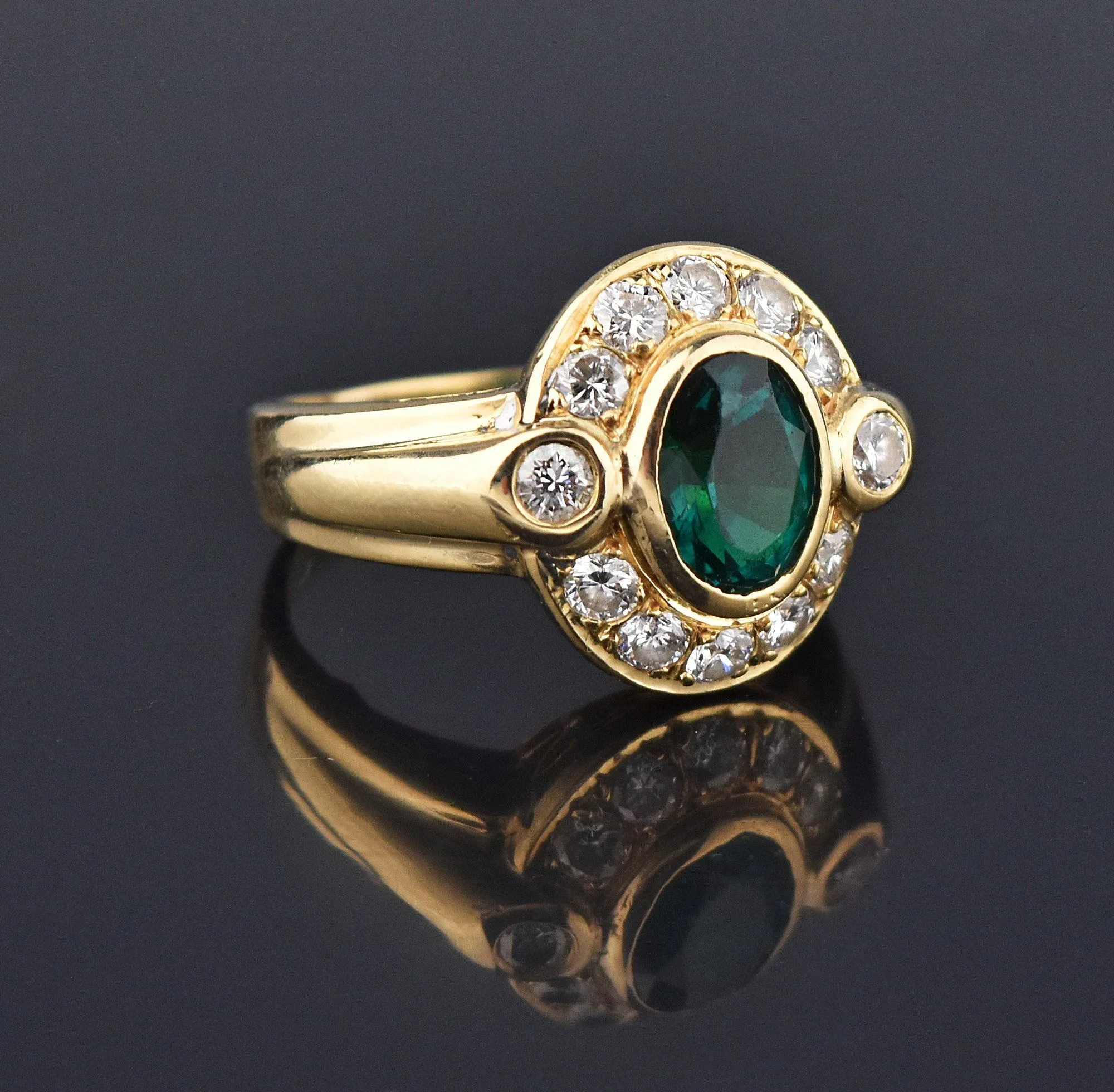 Retro 14K Gold 1.5 Carat Emerald and Diamond Ring