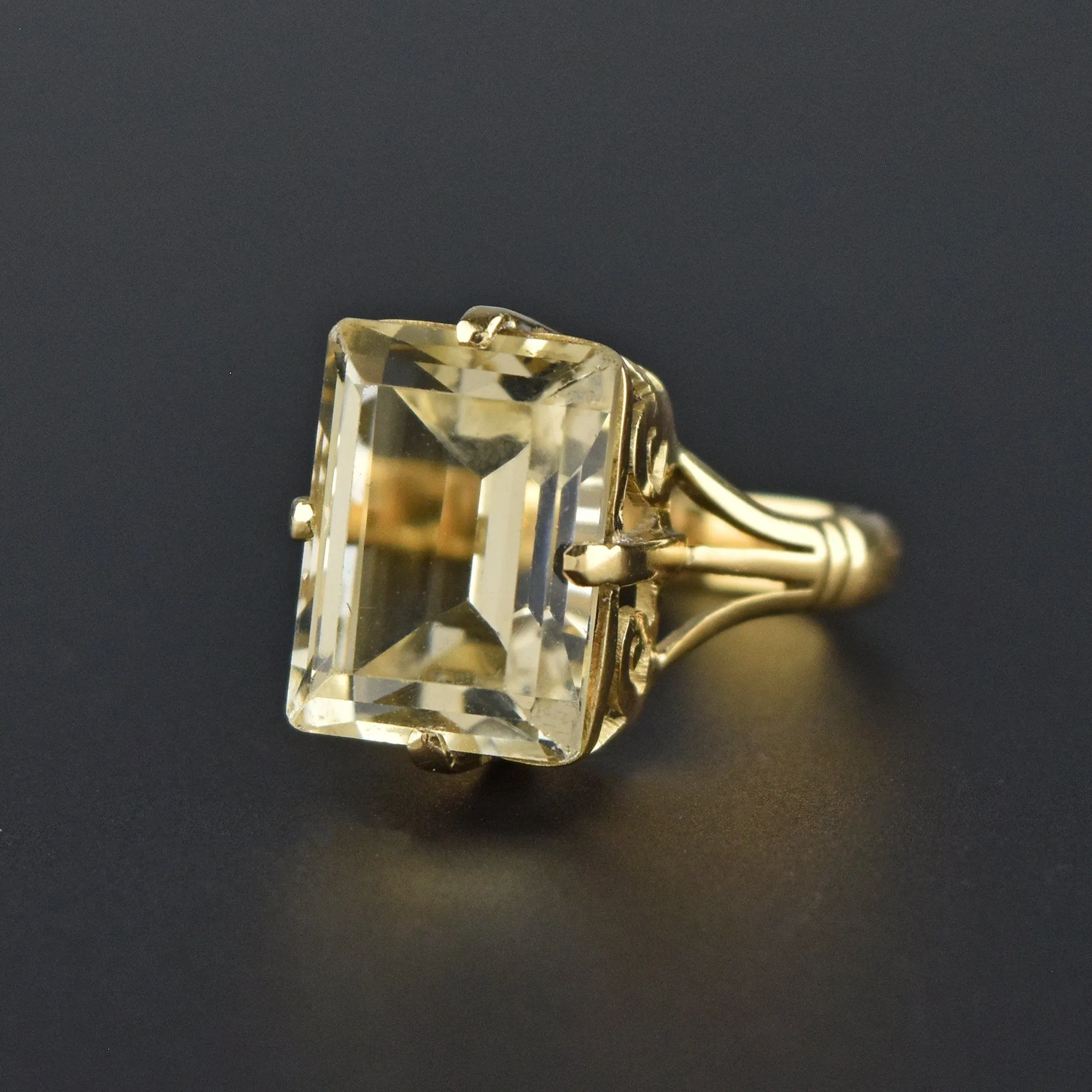 Retro 14K Gold Emerald Step Cut Citrine Ring