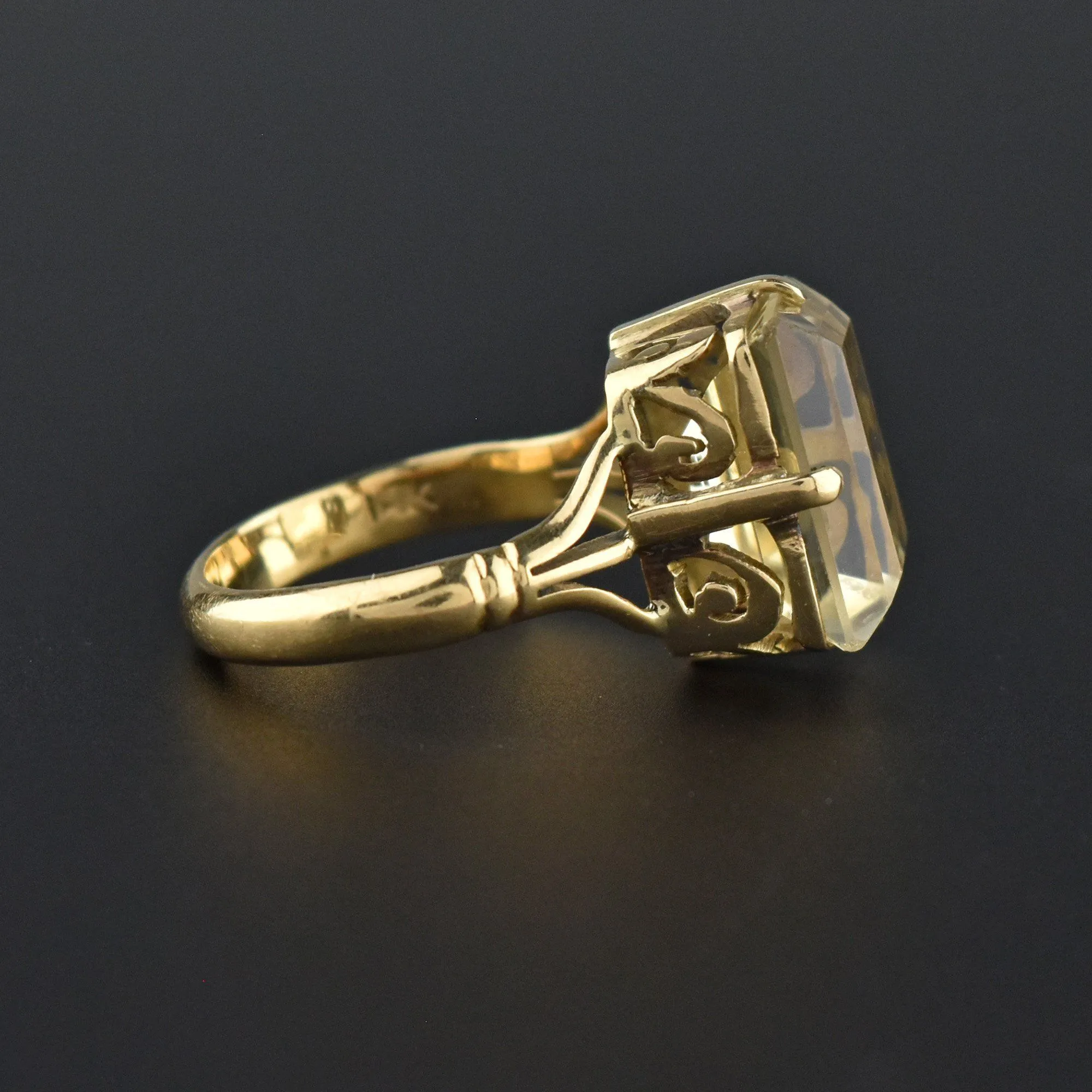 Retro 14K Gold Emerald Step Cut Citrine Ring