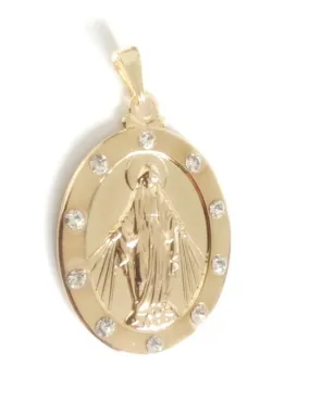 Rhinestone Miraculous Medal Necklace, Virgen La Milagrosa, Gold Virgen Mary Necklace, Catholic Jewelry Virgin Mother Mary, Miraculous Medal