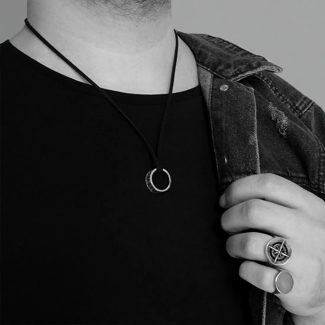 Ring Pendant Necklace 'Without Hope Without Fear' Men's Engrave Jewelry