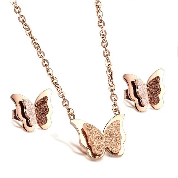 Romantic Butterfly Stainless Steel Necklace & Earrings Fashion Jewelry Set