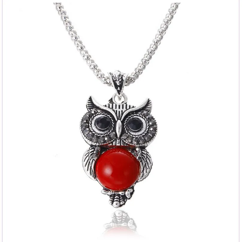 Romantic Vintage Stone Owl Necklace, Bracelet & Earrings Fashion Jewelry Set