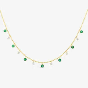 Round Emerald & Diamond Drops Necklace