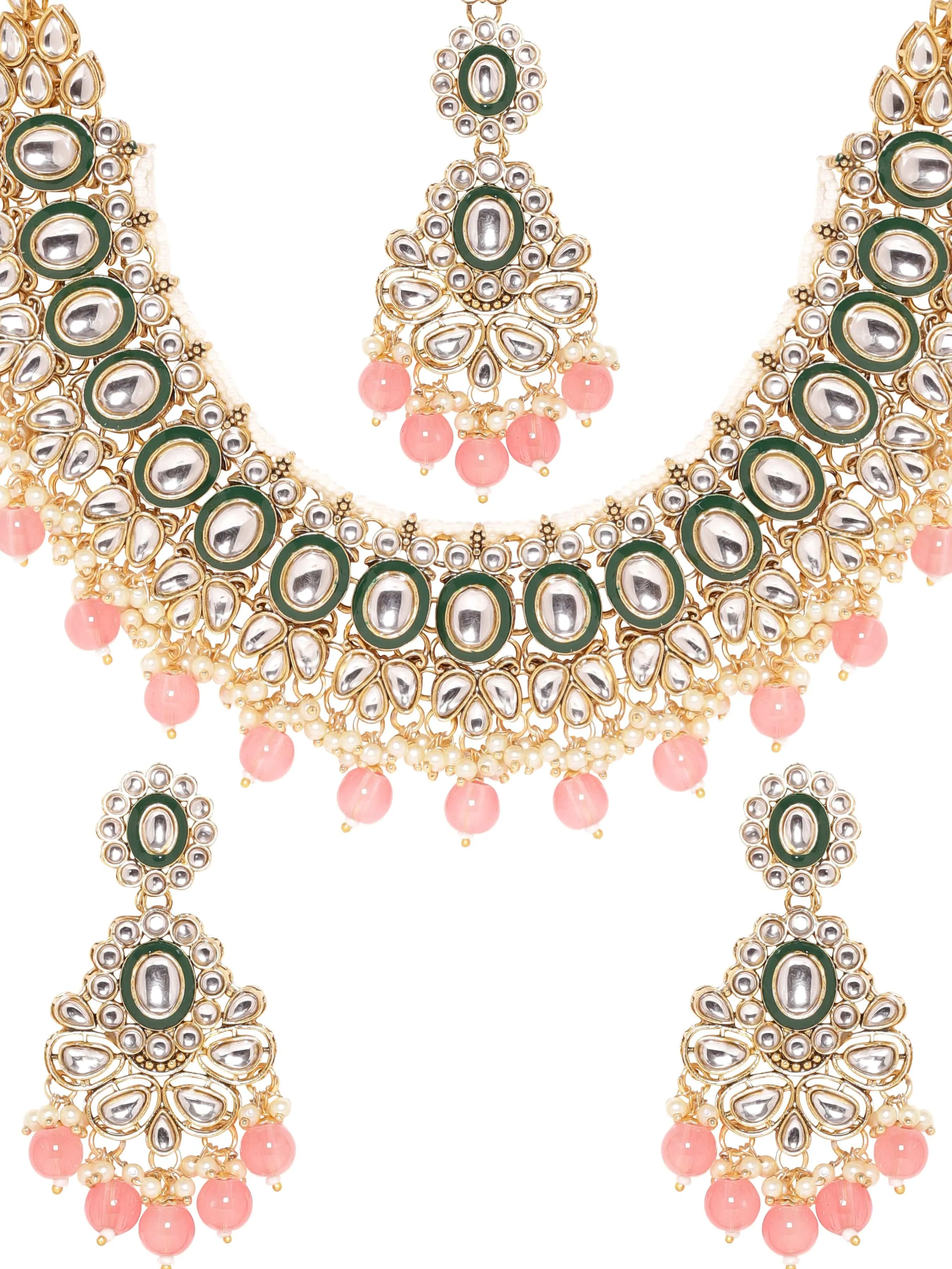 Rubans Opulent Radiance 22k Gold Plated Kundan and Pearl Beaded Jewelry Set