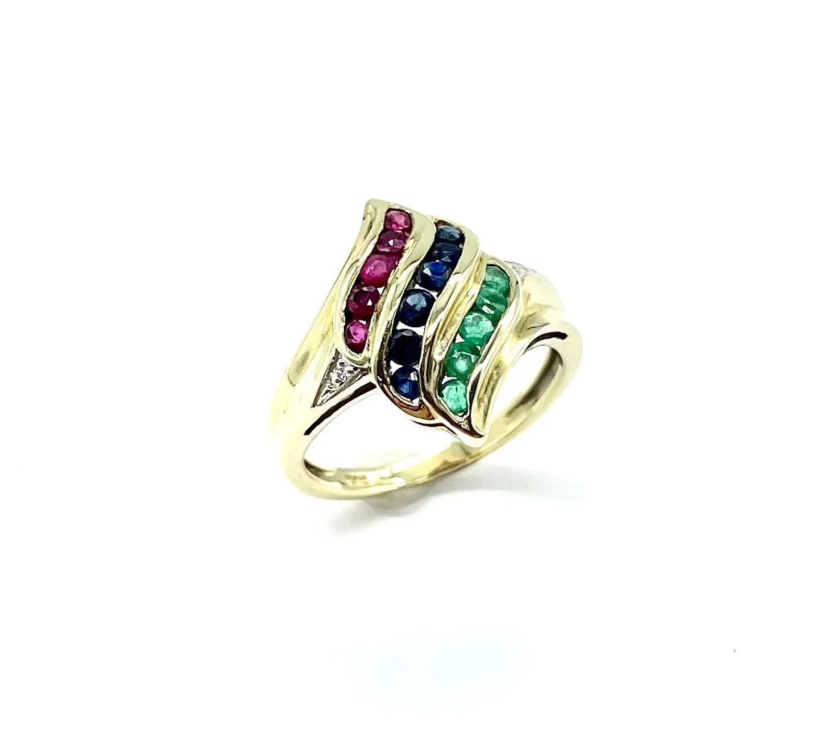 Ruby, Sapphire,Emerald, and Diamond Swirl Ring