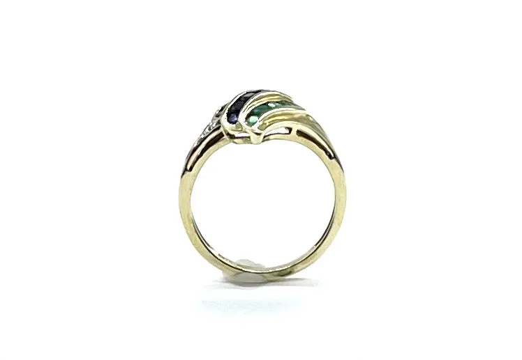 Ruby, Sapphire,Emerald, and Diamond Swirl Ring