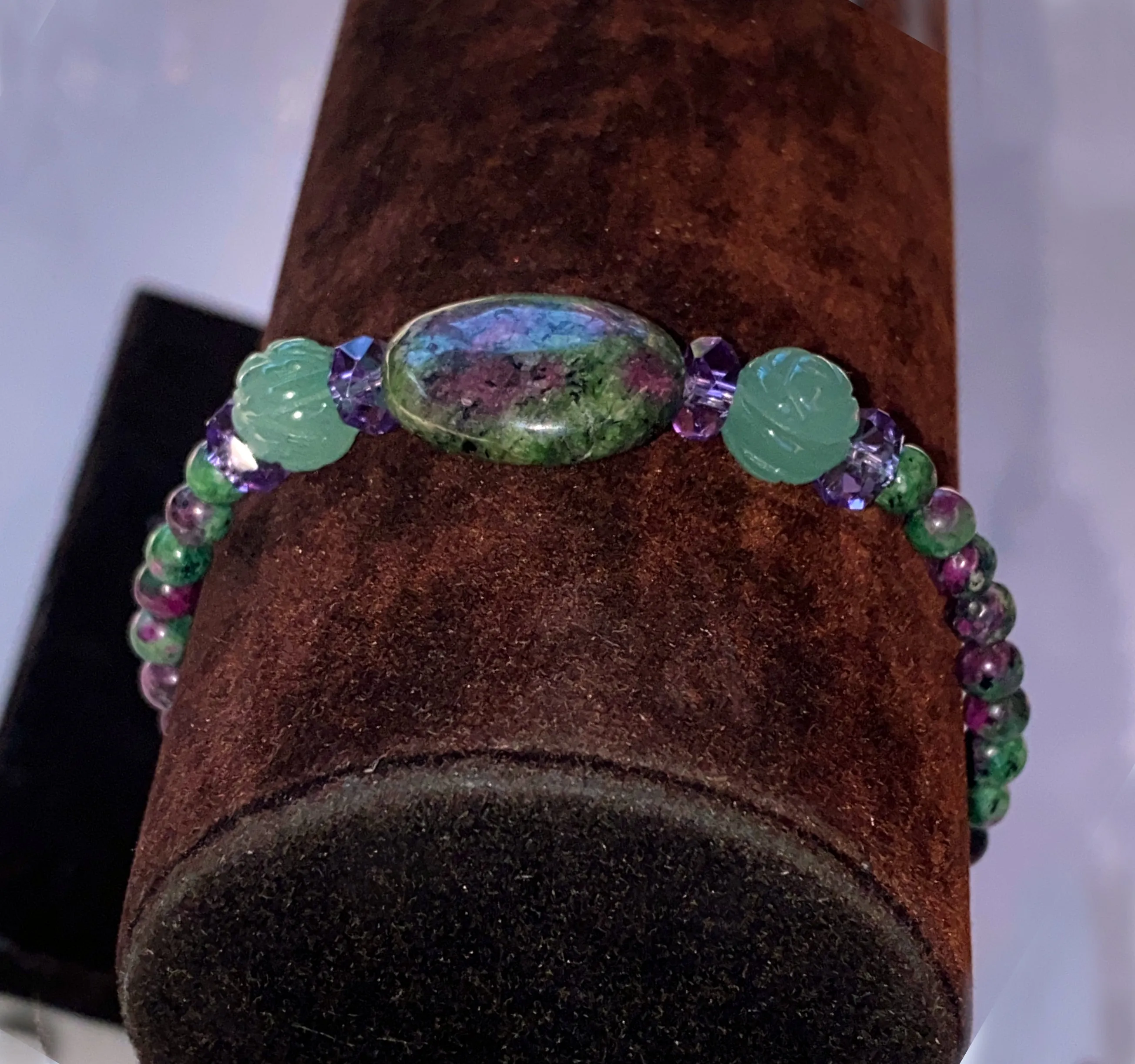 Ruby Zoisite, Green Aventurine, and Amethyst gemstone Stretch Bracelet