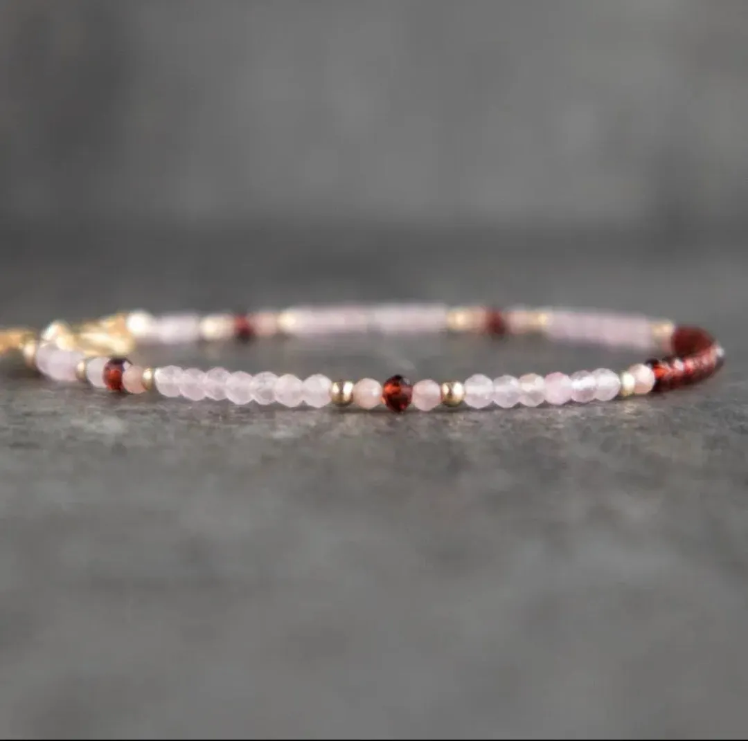 Self Love and Compassion - Delicate Garnet, Rose Quartz Gemstone Bracelet