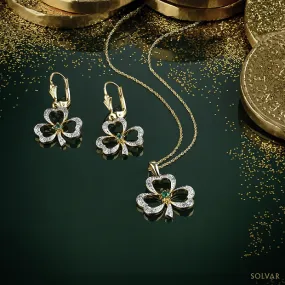 Shamrock Pendant & Earrings in 14K gold with diamond accent