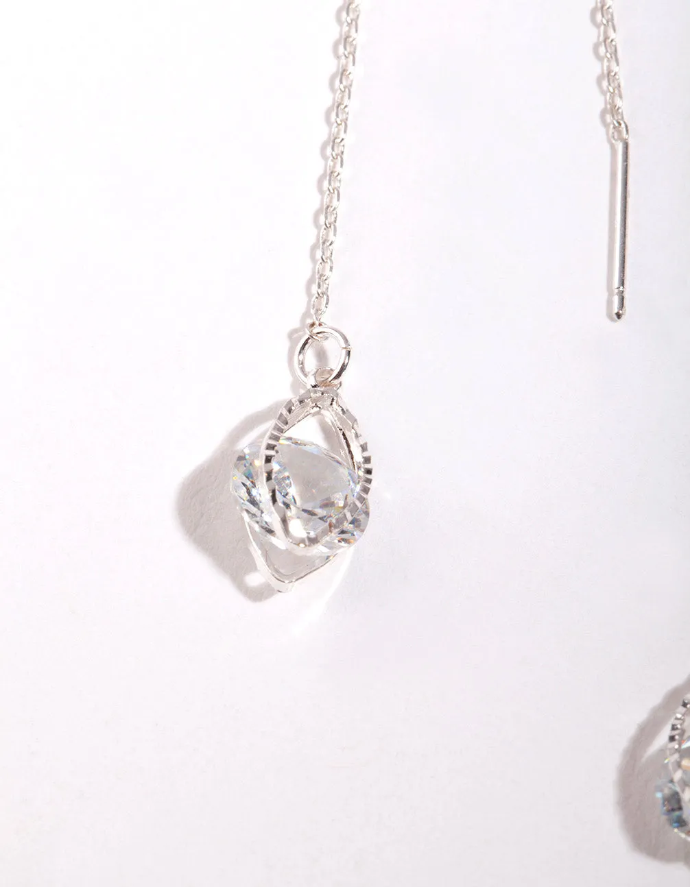 Silver Cubic Zirconia Chain Teardrop Earrings