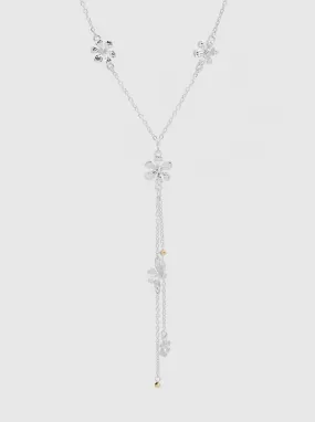 Silver Flower Y Shape Necklace